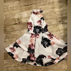 Windsor White Floral Skater Dress Size S High Neck Fit & Flare